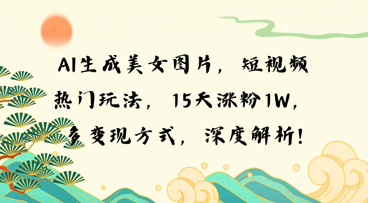 AI生成美女图片，短视频热门玩法，15天涨粉1W，多变现方式，深度解析!-副业网