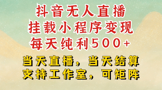 抖音无人直播挂载小程序变现每天纯利500+当天直播，当天结算支持工作室，可矩阵【揭秘】-副业网
