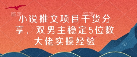 小说推文项目干货分享，双男主稳定5位数大佬实操经验-副业网