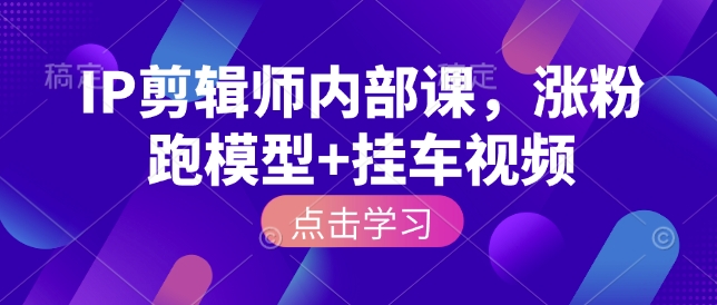IP剪辑师内部课，涨粉跑模型+挂车视频-副业网