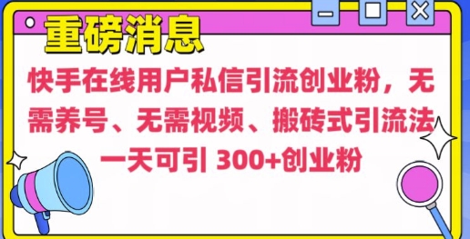 快手最新引流创业粉方法，无需养号、无需视频、搬砖式引流法【揭秘】-副业网