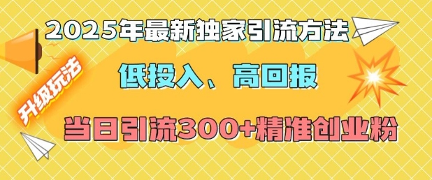 2025年最新独家引流方法，低投入高回报？当日引流300+精准创业粉-副业网