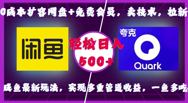 0成本扩容网盘+免费会员，卖技术，拉新，咸鱼最新玩法，实现多重管道收益，一鱼多吃，轻松日入500+-副业网