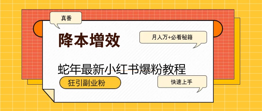 蛇年最新小红书爆粉教程，狂引副业粉，月入万+必看-副业网