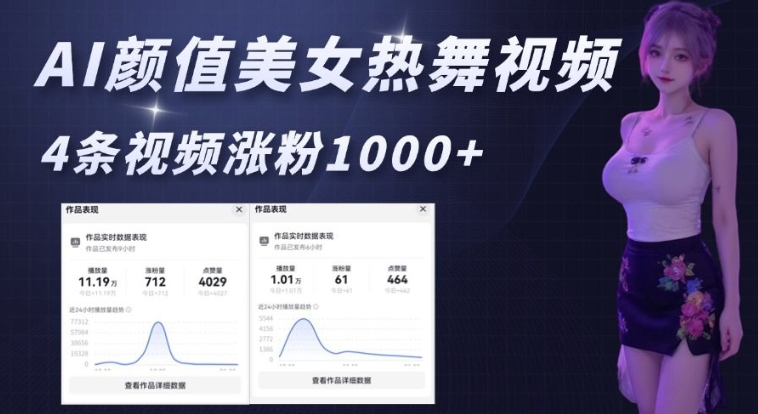AI颜值美女热舞视频，4条视频涨粉1000+，实测6分钟一条-副业网