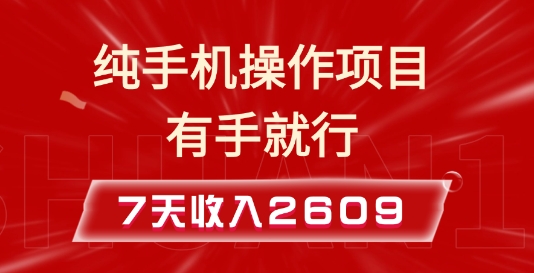 纯手机操作的小项目，有手就能做，7天收入2609+实操教程【揭秘】-副业网