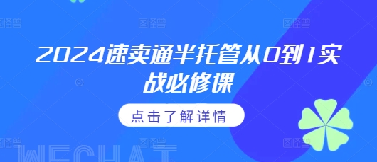 2024速卖通半托管从0到1实战必修课，掌握通投广告打法、熟悉速卖通半托管的政策细节-副业网