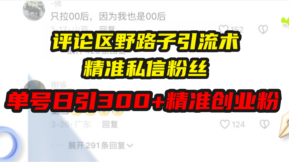 评论区野路子引流术，精准私信粉丝，单号日引流300+精准创业粉-副业网